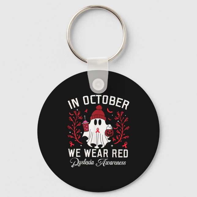 Llavero In October We Wear Red Ghost Teacher Dyslexia Awar (Anverso)