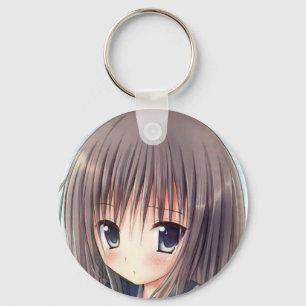 Llavero Incierto chibi anime pelo castaño chica ojos grise