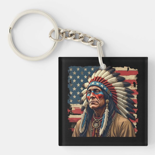 Llavero Indio nativo americano jefe patriótico americano (Frente)