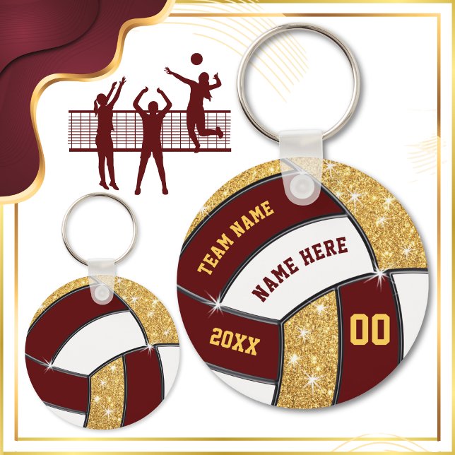 Llavero Inexpensive Volleyball Party Favors, Maroon, Gold (Volleyball Party Favors. Volleyball party favors and Personalized volleyball keychains. Burgundy.)