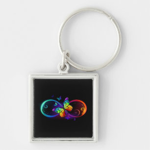 Llavero Infinidad vibrante con mariposa arco iris sobre ne