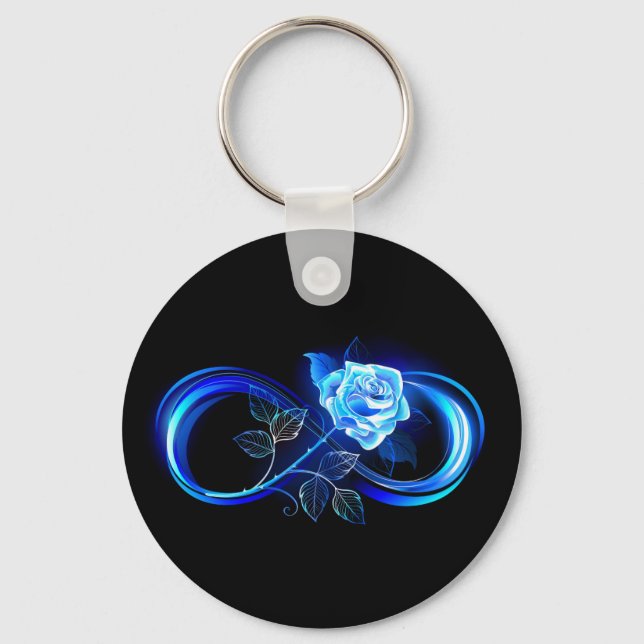 Llavero Infinito brillante con rosa azul (Anverso)