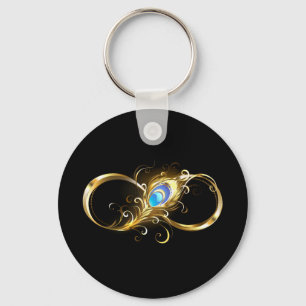 Llavero Infinito con la pluma de pavo real dorado