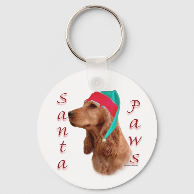 Llavero Inglés Cocker Spaniel (rojo) Santa Paws (Anverso)