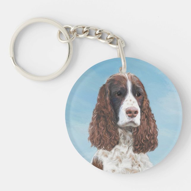 Llavero Inglés Springer Spaniel Pintura Original Perro Art (Frente)