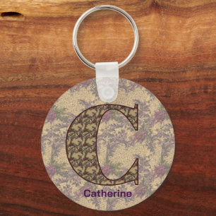 Llavero Inicial C de monograma floral vintage personalizad