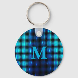 Llavero Inicial de monograma con brillo azul elegante