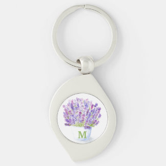 Llavero Inicial floral de lavanda acuarela pintada a mano