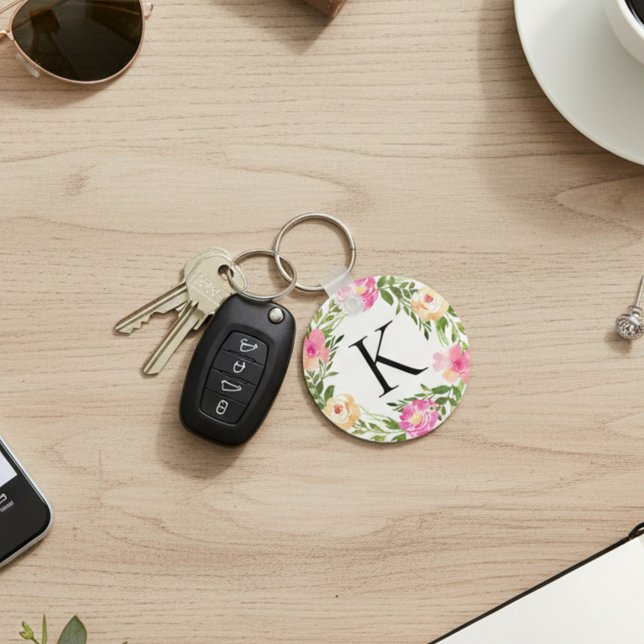 Llavero Inicial Floral Rosa (Subido por el creador)