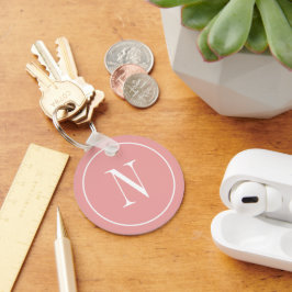 Llavero Inicial monograma moderna rosa y blanca