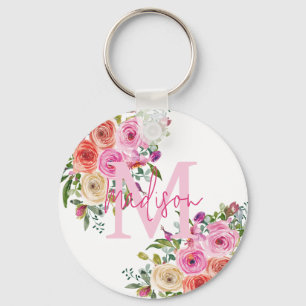 Llavero Inicial Personalizar Acuarela Floral