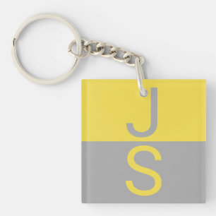 Llavero Iniciales de monograma modernas amarillas y grises