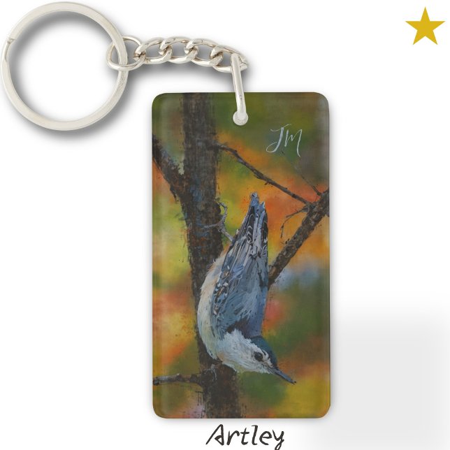 Llavero Iniciales de pintura de pájaros de pajar con paja  (Subido por el creador)