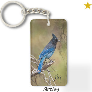 Llavero Iniciales del Personalizado de pintura de pájaros 