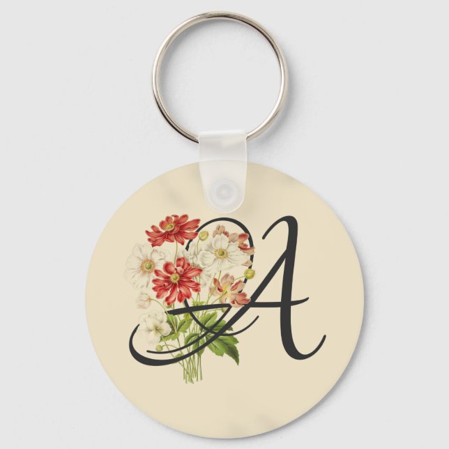 Llavero Initial A, Vintage Anemones Keychain (Anverso)