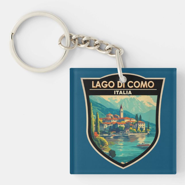 Llavero Insignia de arte de viajes Lago de Como Italia (Frente)
