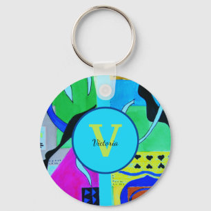 Llavero Inspiración abstracta de la moda azul de Matisse