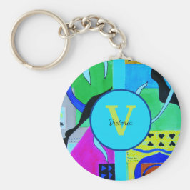 Llavero Inspiración abstracta de la moda azul de Matisse