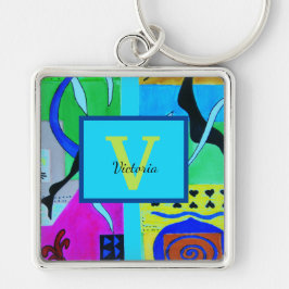 Llavero Inspiración abstracta de la moda azul de Matisse