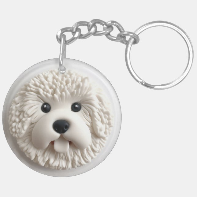 Llavero Inspirado en 3D, el perro de Bichon Frise (Atrás Derecha)