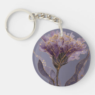 Llavero Inspirado en Floral de Peonía Púrpura con Acentos 