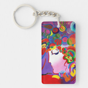 Llavero inspirado en Peter Max de belleza sonrojad