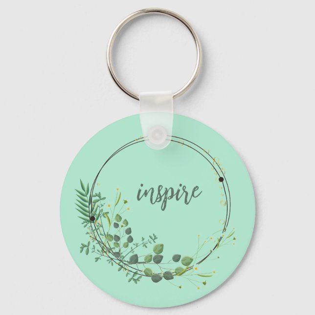 Llavero Inspire Con Marco Botánico Floral (Anverso)