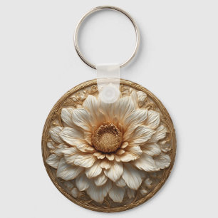 Llavero Intrincado Relieve Floral Dorado