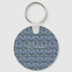 Llavero Invitación con Patrón Floral de Acuarela Azul Eleg
