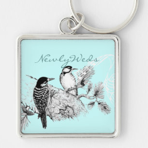 Llavero Invitación de boda de pájaros de amor vintage