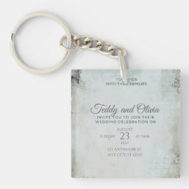 Llavero Invitación de boda floral con molino de viento rús