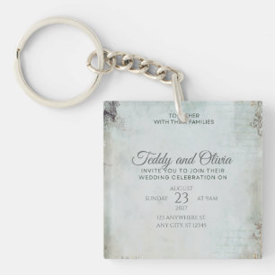 Llavero Invitación de boda floral con molino de viento rús