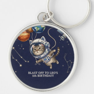 Llavero Invitación de cumpleaños de astronauta gato espaci