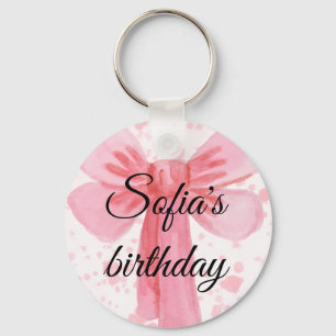 Llavero Invitación de cumpleaños para niña con lazo rosa
