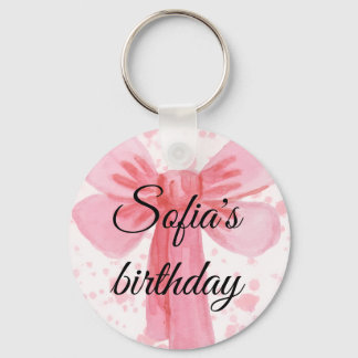 Llavero Invitación de cumpleaños para niña con lazo rosa