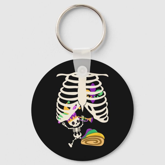 Llavero Invitación De Embarazo Mardi Gras - Skeleton By (Anverso)