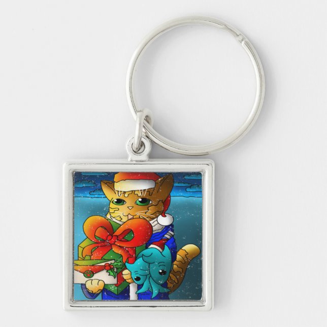 Llavero Invitado del gato del navidad (Frente)