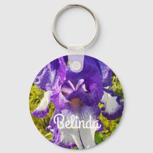 Llavero Iris Irises Blue White Flower Floral nombre mujere