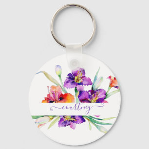 Llavero Iris personalizado con acuarela púrpura
