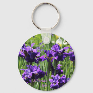 Llavero Iris siberiano azul y blanco violeta