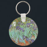 Llavero Irises de Vincent van Gogh<br><div class="desc">Irises (1889) de Van Gogh es una pintura vintage post impresionsionismo de arte fino de naturaleza floral. Un grupo de iris morados con barba y una sola flor blanca de iris que crece en un jardín. Fue una de sus primeras pinturas cuando estuvo en el asilo en Saint-Remy-de-Provence. En 1987...</div>