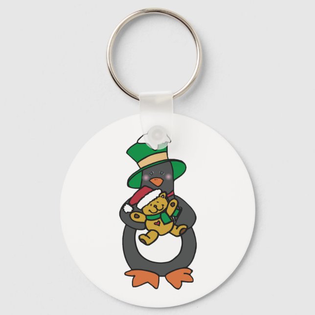 Llavero Irish Penguin Holding Christmas Teddy Bear (Anverso)