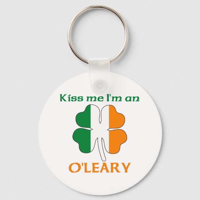 Llavero Irlandés personalizado me besa, soy O'Leary (Anverso)
