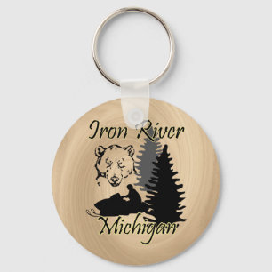 Llavero Iron River Michigan Snowmobile Bear Wood Look
