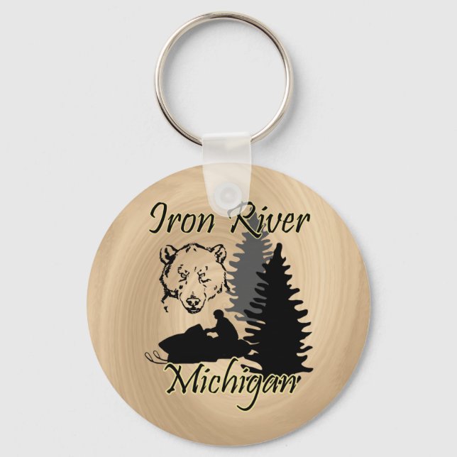 Llavero Iron River Michigan Snowmobile Bear Wood Look (Anverso)