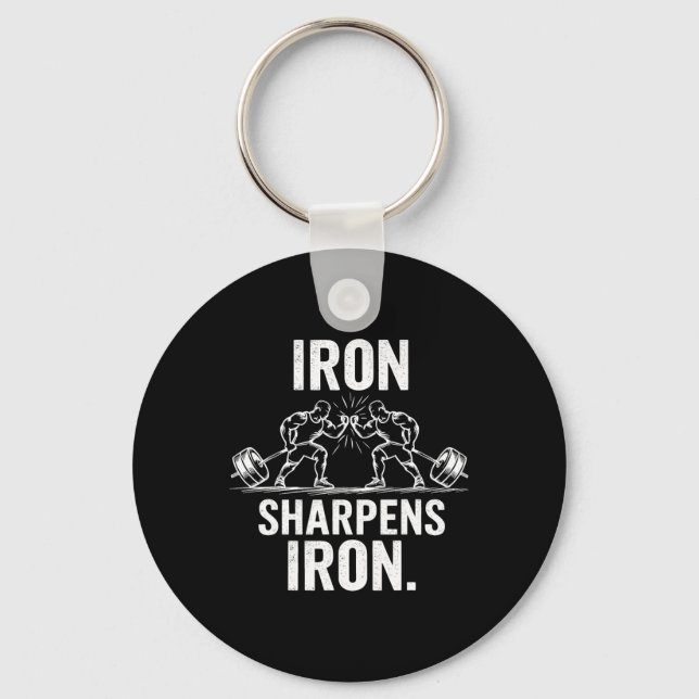 Llavero Iron Sharpens Iron - Diseño de elevación de pesas  (Anverso)