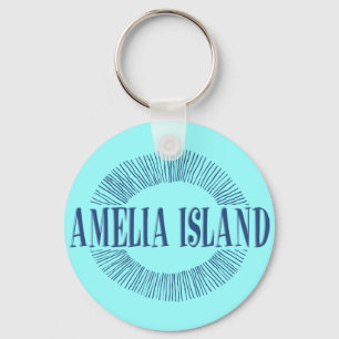 Llavero Isla Amelia en azul con diseño solar