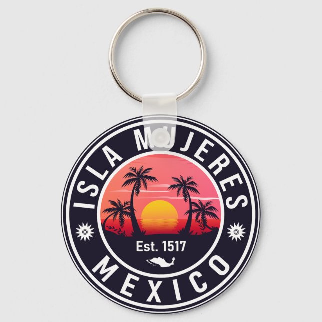 Llavero Isla Mujeres México Retro Sunset Souvenirs Palm (Anverso)