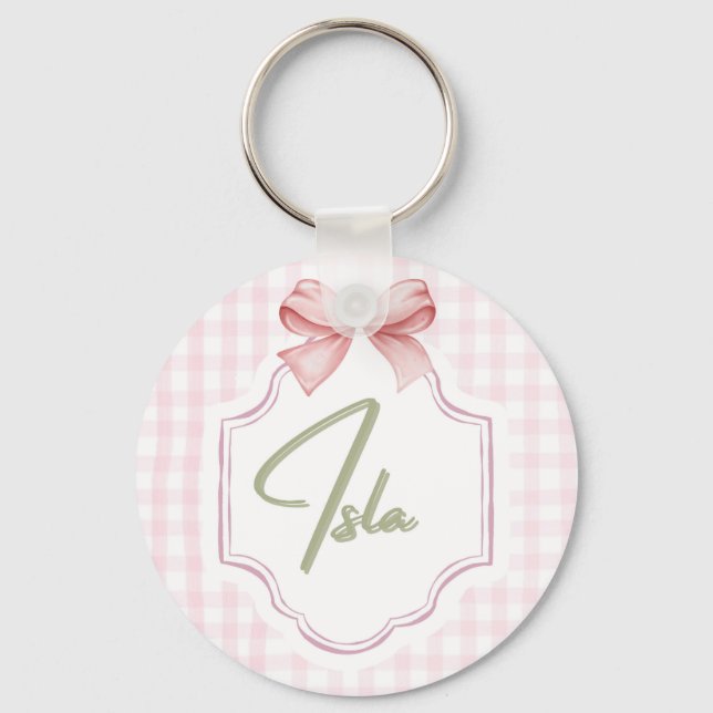 Llavero Isla Personalizada Niña Bebé Nursery Bow&Gingham (Anverso)