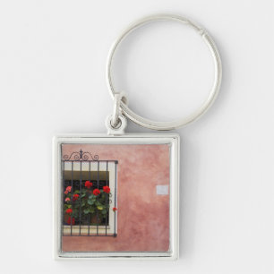 Llavero Italia, Asciano, cajas de ventana con primavera fr